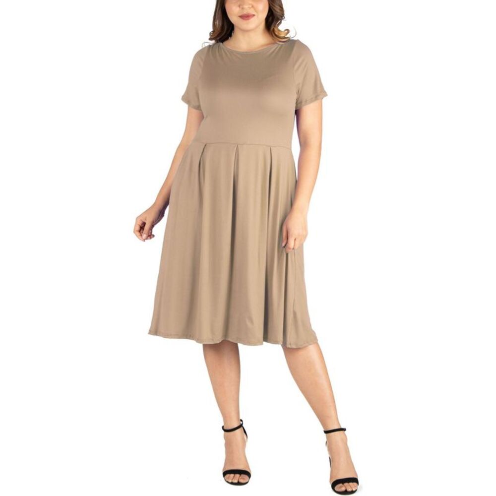 24seven Womens Plus Size Solid Pleated Midi Dress, NWT